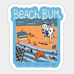 Beach bum list: snack, drink, chess, cards, and a dog Sticker